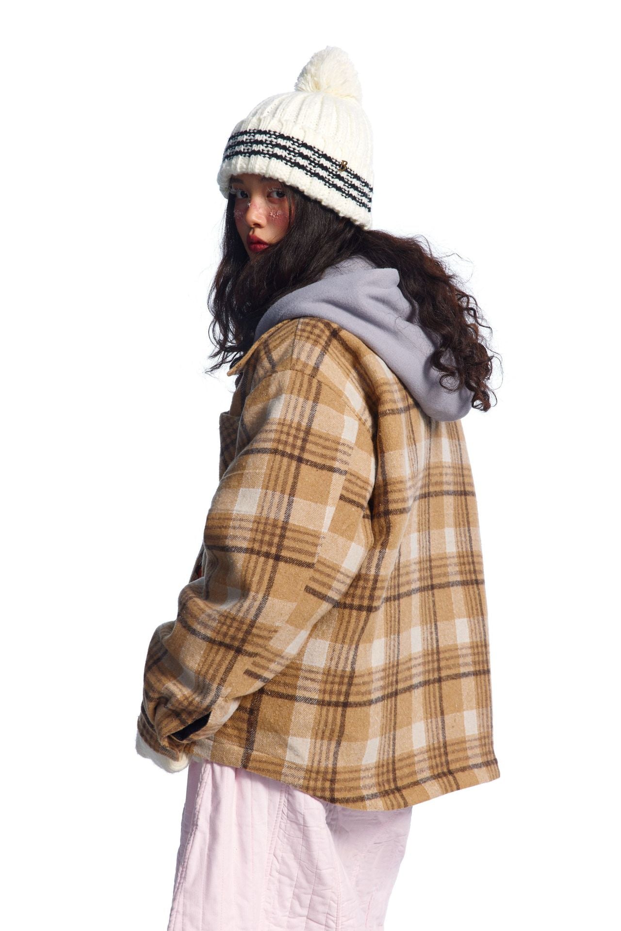 TODAMU® Women's American retro loose embroidered plaid hooded cotton jacket