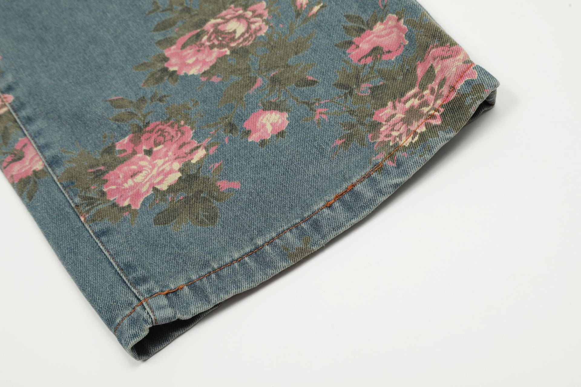 TODAMU® American Retro Hot Girl Flower Print Washed Denim Trousers