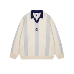 TODAMU® Women's American retro simple striped atmosphere lapel sweater