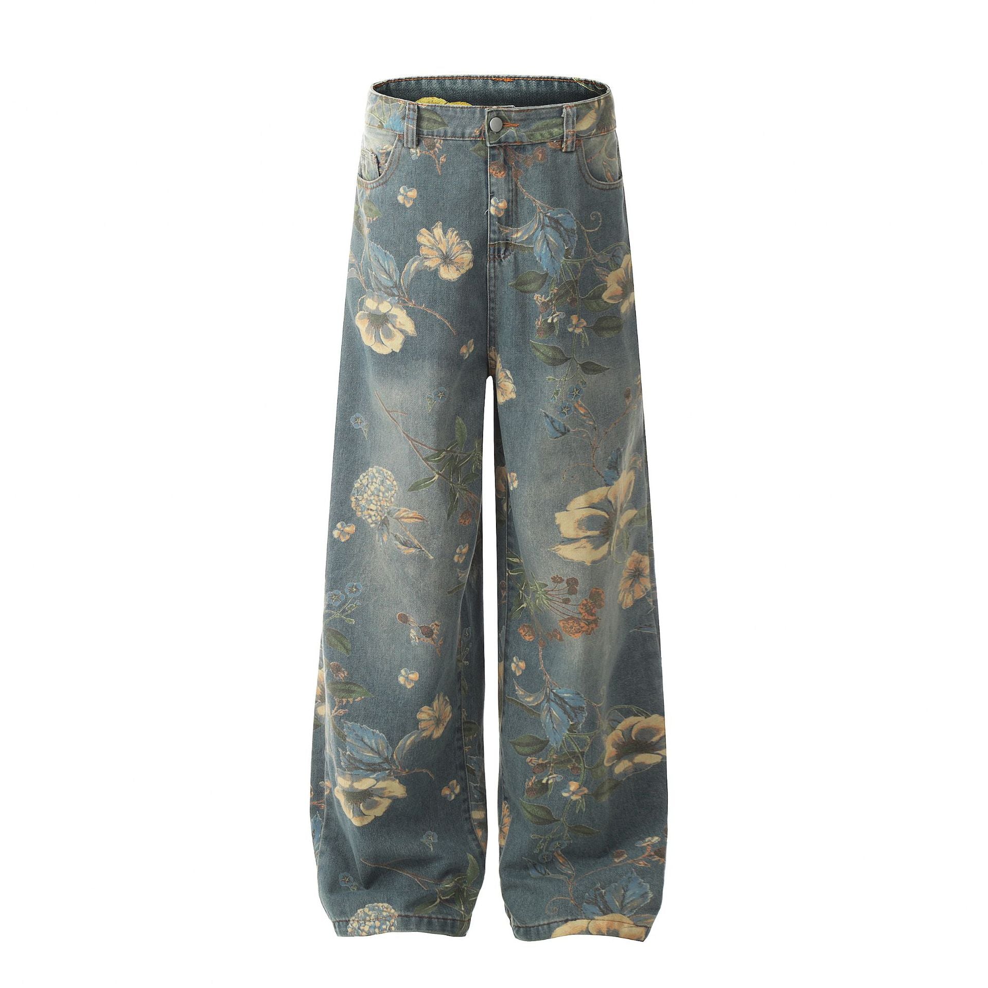 TODAMU® American Retro Hot Girl Washed Distressed Floral Denim Pants