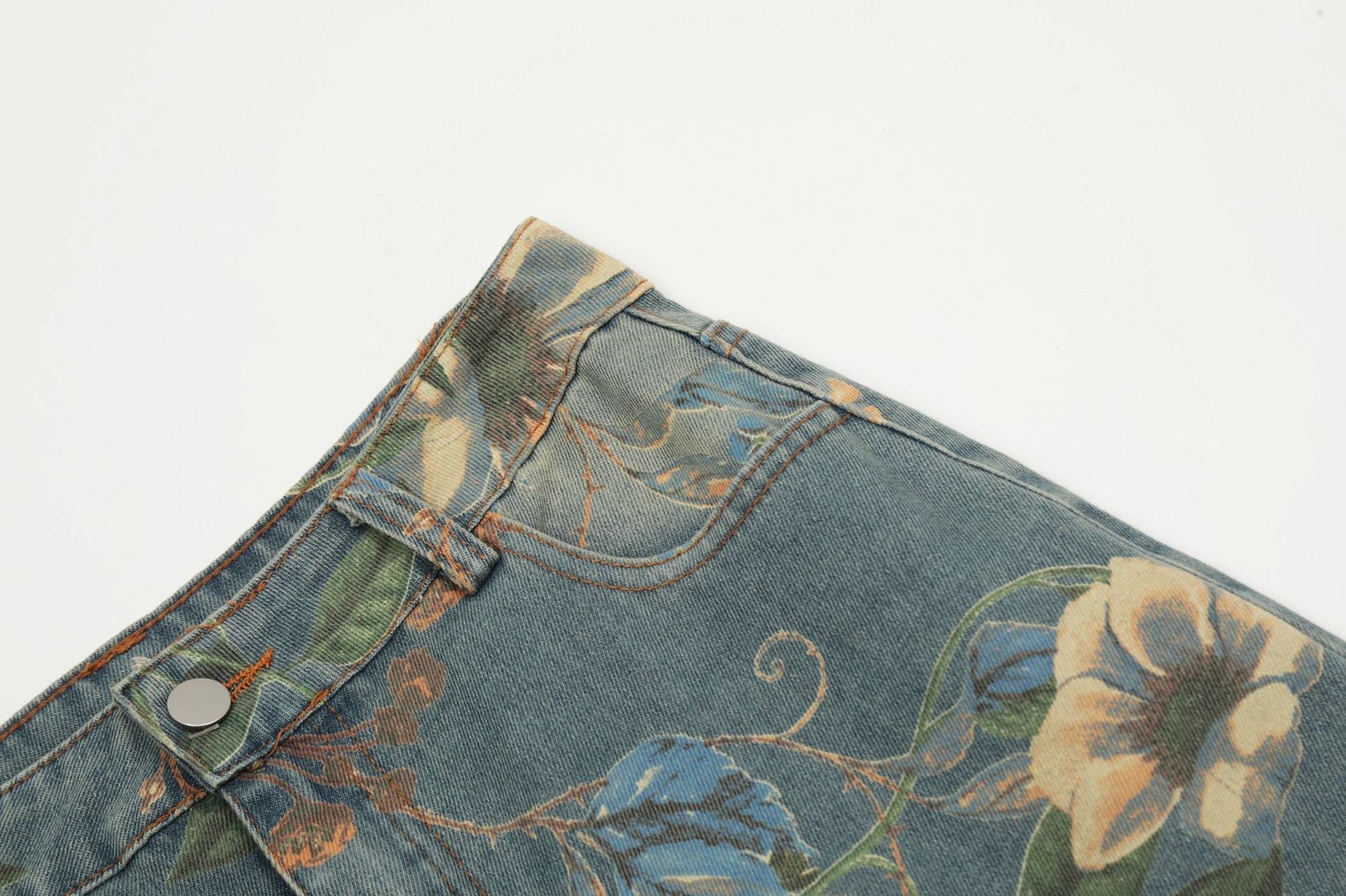 TODAMU® American Retro Hot Girl Washed Distressed Floral Denim Pants