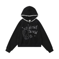 TODAMU® Women's Short American Printed Lace Trimmed Hooded Sweatshirt