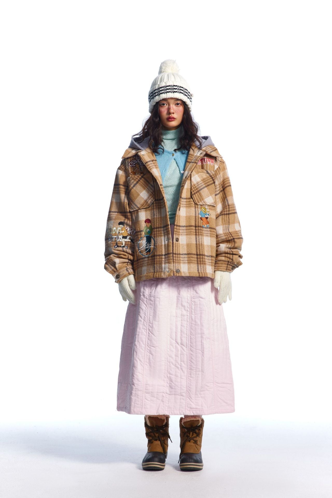 TODAMU® Women's American retro loose embroidered plaid hooded cotton jacket