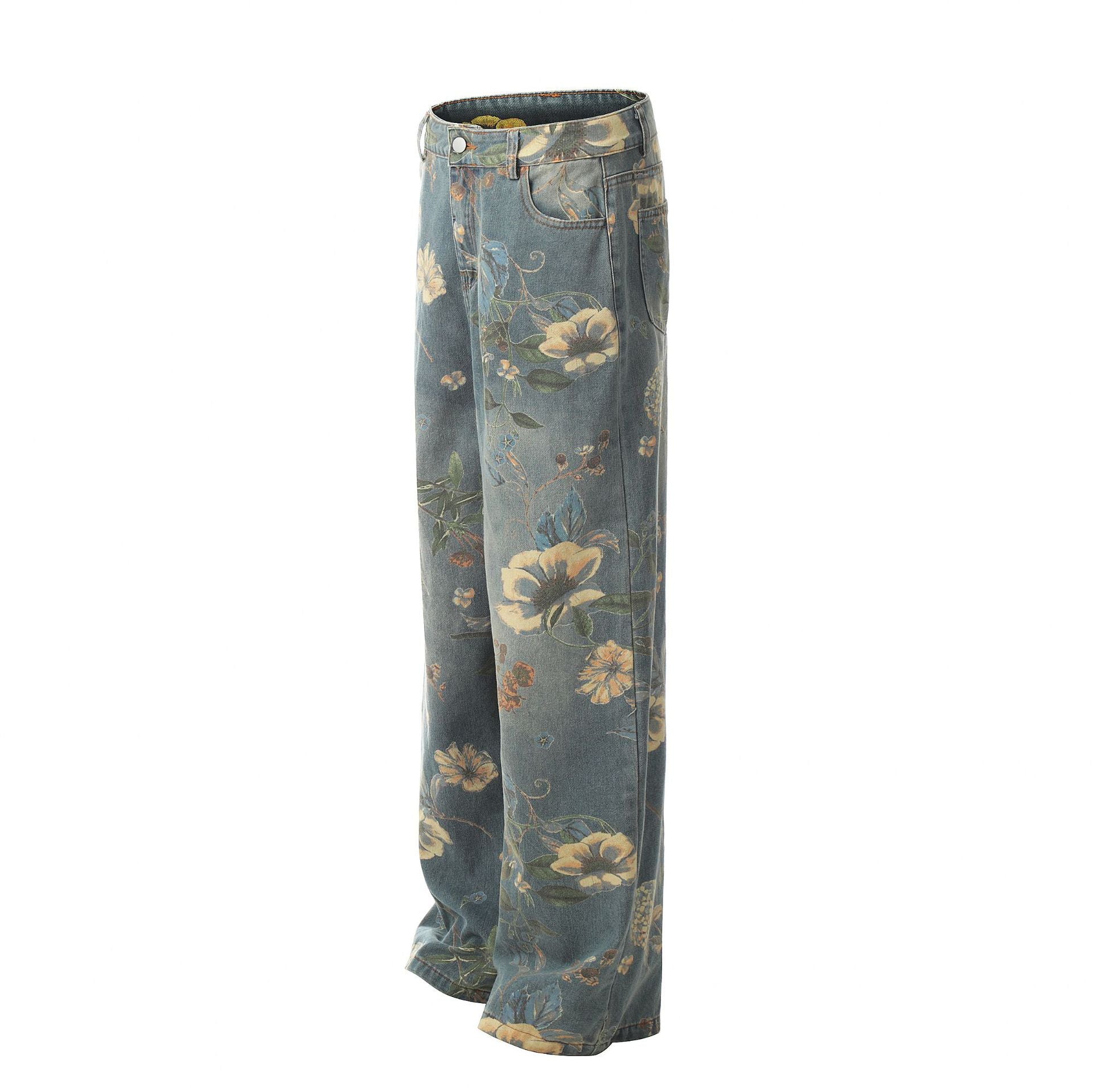 TODAMU® American Retro Hot Girl Washed Distressed Floral Denim Pants