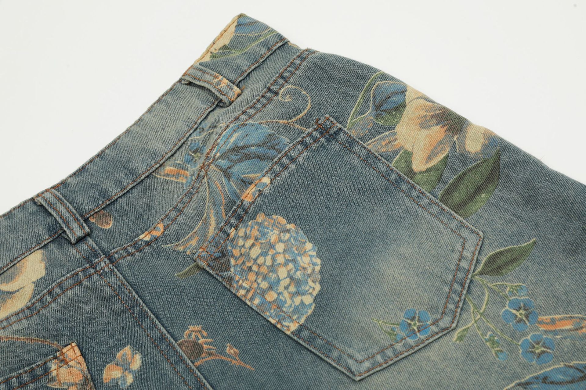 TODAMU® American Retro Hot Girl Washed Distressed Floral Denim Pants