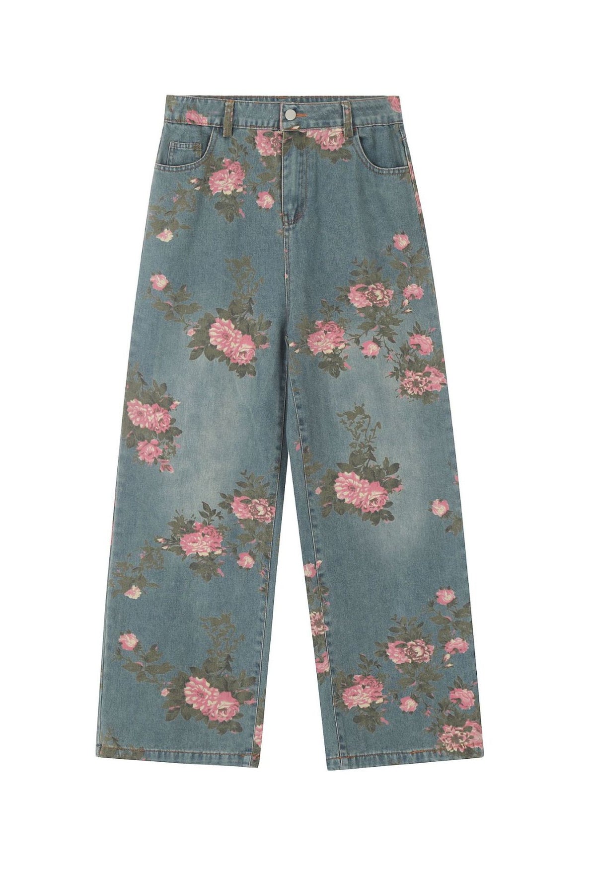 TODAMU® American Retro Hot Girl Flower Print Washed Denim Trousers