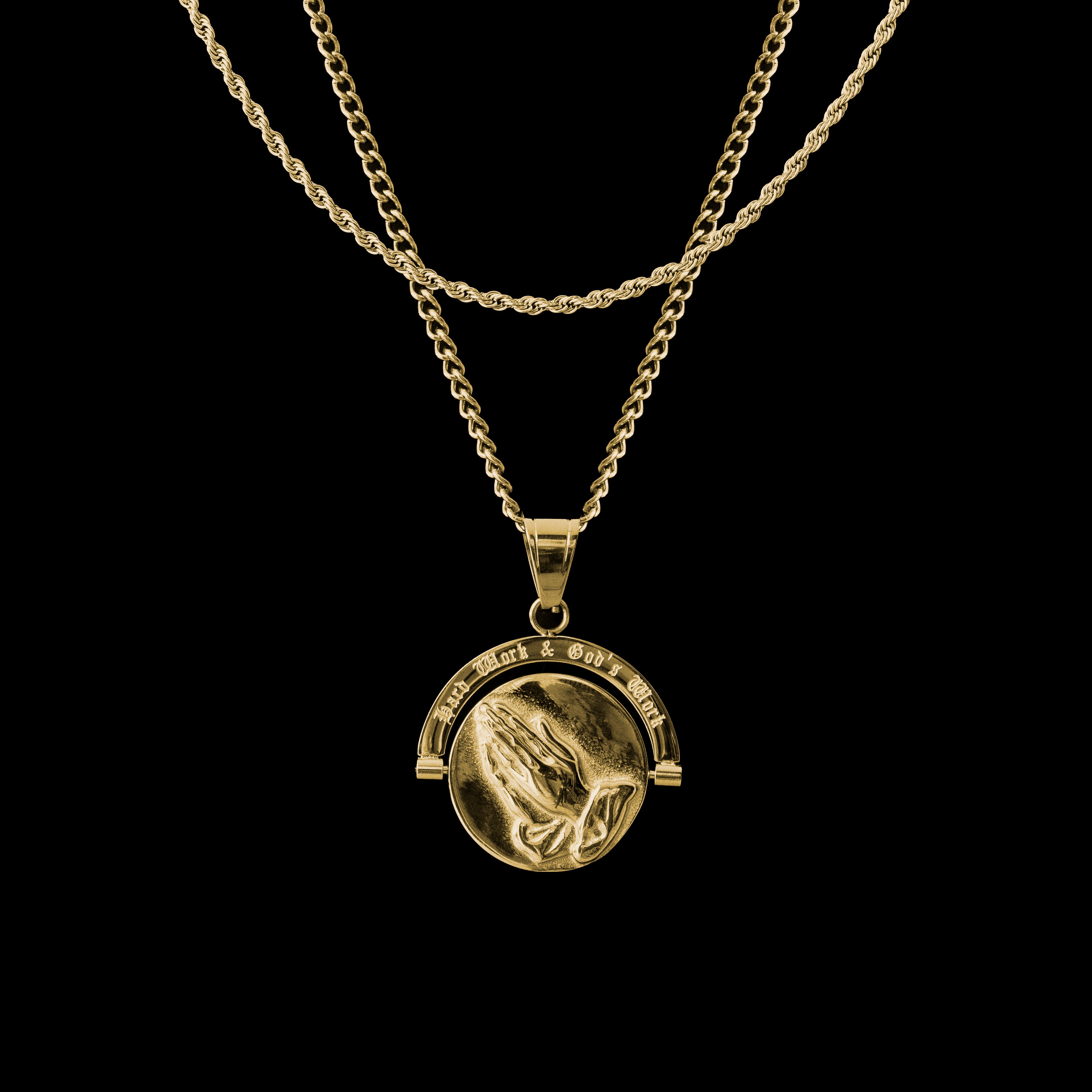 Lion's Prayer - Double Sided Pendant ( Gold )