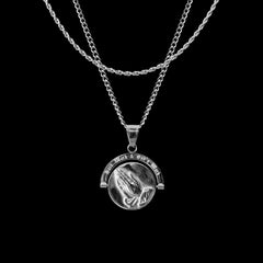 Lion's Prayer - Double Sided Pendant ( Silver )